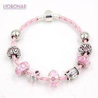 Wholesale Breast Cancer Awareness Jewelry Lampwork Murano Glass Bead Live Laught Love Pink Ribbon Breast Cancer Bracelets for Women Gifts Y200730