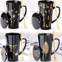 Wholesale 500ml Large Coffee Mug Tea Cup Elegant porcelain Cup with Lid Spoon Couple Mugs Creative Gifts for Friends and Family