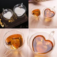 Wholesale Love Heart Cup Glass Double Deck Coffee With Handle Mug Tea Fruit Juice Water Tumber Heat Resisting Hot Sale am2 F2