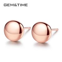 Wholesale Stud Gem Time Brand Bead Ball Earrings Sterling Silver Round Rose Gold For Women Bijoux Femme Jewelry Gift SE0083