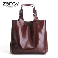 Wholesale Zency Genuine Leather Retro Brown Women Handbag Lady Big Tote Bag Laptop Classic Coffee Female Shoulder Bags Shopping Purse