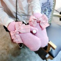 Wholesale Five Fingers Gloves Wool Blended Women Winter Korean Version Warm Finger Less Female Bow Knot Imitation Pearl Lady Mittens AGL219