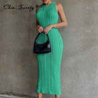 Wholesale Casual Dresses Women s Knitted Pullover Neck Sleeveless Summer Solid Bodycon O Neck Maxi Dress Ladies Beach Sexy Party Vestidos