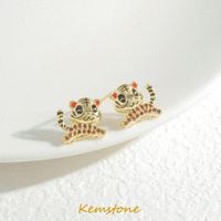 Wholesale Stud Kemstone Jewelry Gold And Red Cubic Zircon Lovely Little Tiger Earrings For Women