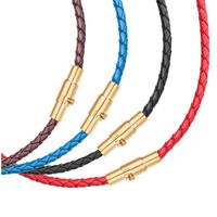 Wholesale Chains mm Mens Womens Multicolor Braided Genuine Leather Cord Gold Stainless Steel Secure Clasp Necklace Chain Jewelry1