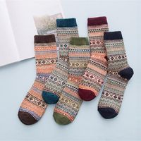 Wholesale Men s Socks Pair Mens Vintage Ethnic Woolen Warm Long Checked Striped Geometric Ribbed Knit FB