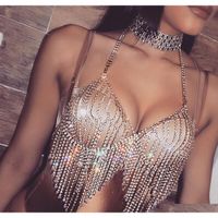 Wholesale Sexy Women Nightclub Bling Rhinestones Party Body Chain Jewelry Bikini Waist Gold Belly Beach Harness Slave Necklace Bra Cami Tops Vest Sd