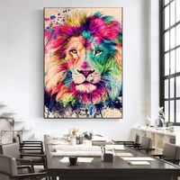 Wholesale Colorful Graffiti Art Animal Lion Canvas Posters Prints Wall Art Oil Painting Wall Pictures for Living Room Home Wall Cuadros T200904