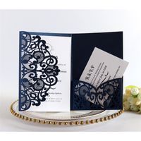 Wholesale 100pcs European Laser Cut Wedding Invitations Card Elegant Tri Fold Lace Business Greeting Cards Wedding Party Favor Decoration T200714