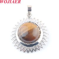 Wholesale WOJIAER Sun Flower Natural Gem Stone Alloy Drop Pendant Necklace Semi Round Purple Crystal Quartzs Jewelry Girl DBO922