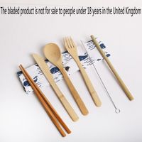 Wholesale 7 Set Bamboo Cutlery Set Tableware Portable Canvas Bag Kit Knife Fork Spoon Chopstick Pipette Brush Dinnerware Sets Hot Sale wl G2