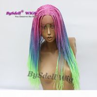 Wholesale fashion mermaid braid hairstyle wig length colorful rainbow hair braids lace front wigs for black white women