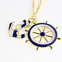 Wholesale Pendant Necklaces Long Bijoux Marine Navy Style Blue And White Design Statement Anchor Rudder Steering wheel Necklace Pendants Jewelry Gift
