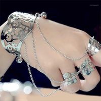 Wholesale Bangle Women Gold Silver Color Big Hand Tassel Chain Ring Bracelet Wrist With Bell Fashion Jewelry Arm Link Decoration1