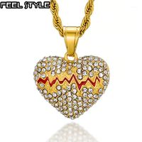 Wholesale Pendant Necklaces Hip Hop Iced Out Bling Broken Heart Stainess Steel Gold Color Pendants For Men Women Jewelry With Chains1