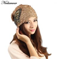 Wholesale Beanie Skull Caps Fashion Women s Hats Lace Butterfly Beanie For Women Autumn And Winter Black White Colors Skullies Turban Hat1