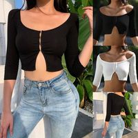 Wholesale Women s T Shirt Off Shoulder Top Boat Neck Long Sleeves Solid Color Erotic Wear For Date FOU99