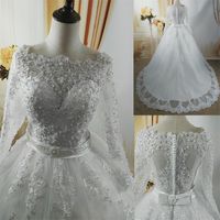 Wholesale ZJ9131 White Ivory Elegant Ball Gown Pearls Wedding Dresses for brides Lace sweetheart with lace edge Plus Size T200525