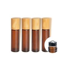 Wholesale 10ml Frosted Amber Cosmetic Glass Essential Oil Serum Container Matte Brown Roll on Perfume Bottle Bamboo Lid Makeup Accessories