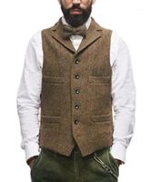 Wholesale Men s Vests Mens Suit Vest Lapel V Neck Wool Herringbone Casual Formal Business Waistcoat Groomman For Wedding Green Burgundy Brown1
