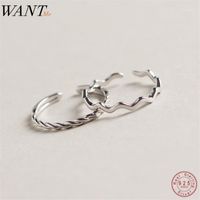 Wholesale Cluster Rings WANTME Genuine Sterling Silver Simple Minimalist Wavy Twist For Women Girls Party Office Career Accessory Jewelry1