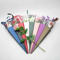 Wholesale Single Flower Packing Rose Box Paper Triangular Wrapping Bags Colorful Boxs Festival Wedding Florist Flowers Gifts Packaging MY inf0474