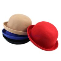 Wholesale Stingy Brim Hats KLV Fashion Vintage Women Lady Cute Trendy Wool Felt Bowler Hat Cap Winter Warm Solid Colors