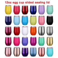 Wholesale 12oz Egg Cup Mug Stainless Steel Wine Tumbler Double Wall Eggs Shape Cups Tumblers With Sealing Lid Insulated Glasses Drinkware Favors YFA2717