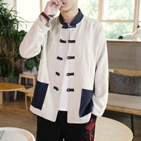 Wholesale Men s Casual Shirts Autumn Winter Men s Shirts Chinese Style Linen Long Sleeved Blouse Impact Shirt American Size M XL1