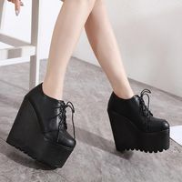 Wholesale Boots Wedges Ankle White Black Rubber Sole Shoes Platform Women Lacing Autumn Heels Heel Cm