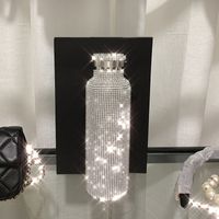 Wholesale sparkling High end Insulated Bottle Bling Rhinestone Stainless Steel Thermal Bottle Diamond Thermo Silver Water Bottle with Lid