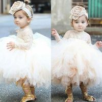 Wholesale 2021 Vintage Flower Girls Dresses Baby Infant Toddler Baptism Clothes Lace Tutu Ball Gowns Birthday Party Dress Custom Made
