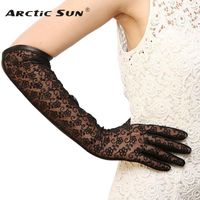 Wholesale Five Fingers Gloves Arrival Women cm Long Lace Sheepskin Glove Real Genuine Leather Fashion Elbow Solid Adult For Dressing L112N1