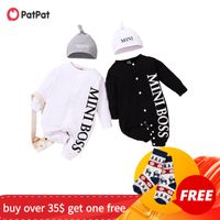 Wholesale PatPat Hot Sale Autumn Winter Baby Boy MINI BOSS Jumpsuits with Hat Baby Toddler Girl Boy One Pieces Jumpsuits Baby Clothes LJ201023
