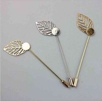 Wholesale 50Pcs Gold Silver leaf Plated Copper Hat Brooches pins Stick brooch lapel pin base for women men Diy Findings Jewelry
