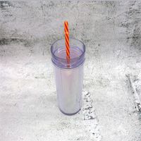 Wholesale 16oz acrylic tumbler double wall insulated clear plastic tumbler with lid and straw reusable drinking ware for party v01 G2