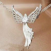 Wholesale Romantic Women Necklaces Madonna Angel Pink Crystal Pendant Silver Color Necklace Wedding Anniversary Female Jewelry Gifts1