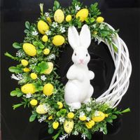 Wholesale 2022 Happy Easter Rabbit Bunny Rainbow Egg Butterfly Cock Printed Wreath Decoration Home Party Door Window Ornamentation Children s Props Gifts GQ6IZ12