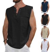 Wholesale Fashion Men s Sleeveless T Shirt Solid Loose Casual Pocket V neck Lace Up Tee Hippie Shirts Tops