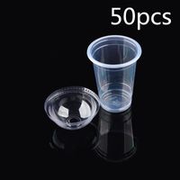 Wholesale set Clear Disposable Plastic Tea Cup Coffee Cups with Lids ml for Iced Coffee Bubble Boba Smoothie Y200106
