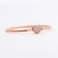 Wholesale Luxury Fashion K Rose gold CZ diamond Heart Bracelets Original box for Pandora Silver Smooth Snake Chain Bracelet M2