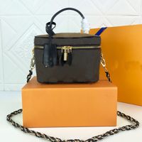 Wholesale Women Luxurys Makeup Bag Vanity Case Portable Designers Handbag Chain Crossbody Bags Old Flower Vanity Bag Cosmetic Bag Lady Shoulder Bags
