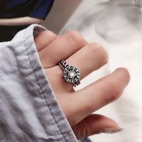 Wholesale Cluster Rings Vintage Star Cubic Zirconia Engraved Roman Numeral Sterling Silver Ring For Women Korean Round Jewelry Gift1