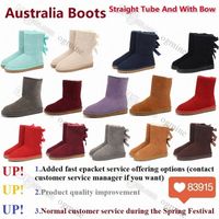 Wholesale With Box Designer womens fur australia boots women classic snow boot australian winter warm furry Bow satin ankle booties Fluffy slippers Bowtie lady girls shoe uj9P
