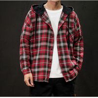 Wholesale Oversize Red Plaid New Brand Men Fashion Loose Casual Streetwear Men Clothing Soft Men s Large Hooded cap Patchwork Jackets T200502