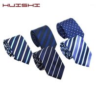 Wholesale Bow Ties HUISHI Design Striped Plaid Necktie Mens Tie Blue Grey Classic Neck Leisure Business Wedding High Quality cm Necktie1