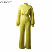 Wholesale CHSDCSI Elegant Sexy Rompers Women Long Sleeve Casual Wide Legs Jumpsuits Solid Yellow White Black Plus Size Bodysuits Overal1