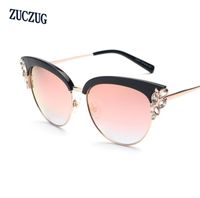Wholesale Sunglasses Luxury Fashion Rhinestone Cat Eye Women Designer Transparent Frame Ladies Reflective Gafas De Sol