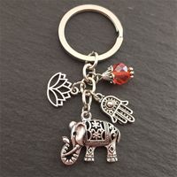 Wholesale 1pc Tribal Ethnic Keychains Unique Bohemia Gift Key Holder Lotus Jewelry Hand Elephant Car Keychain For Women