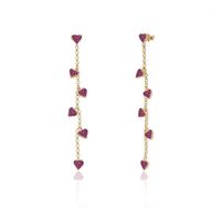 Wholesale Dangle Chandelier Gold Rose Color Red Cz Tiny Heart Charms Long Tassel Chain Dangling Earring Fashion Trendy Women Jewelry1